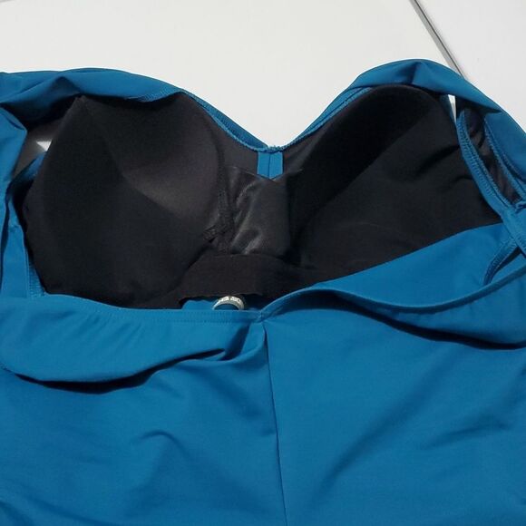 Lands' End Turquoise Grecian Wrap One Piece Swimsuit Size 18D - Picture 3 of 6